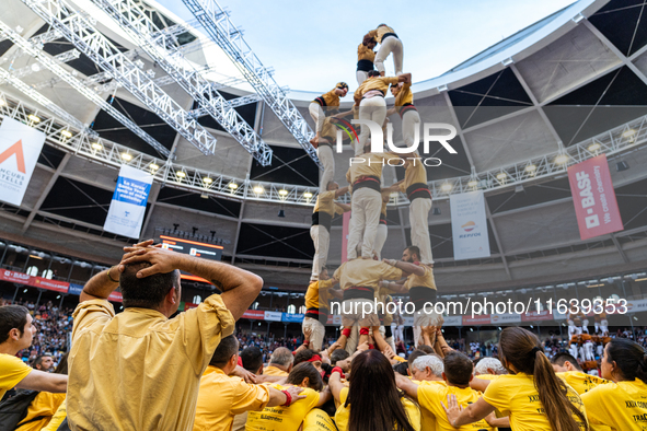 Bordegassos de Vilanova participate in the Concurs de Castells competition in Tarragona, Spain, on October 5, 2024. 