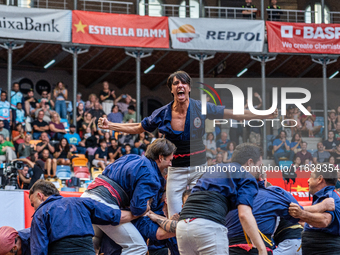 Xiquets de Serrallo participate in the Concurs de Castells competition in Tarragona, Spain, on October 5, 2024. (