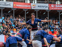 Xiquets de Serrallo participate in the Concurs de Castells competition in Tarragona, Spain, on October 5, 2024. (