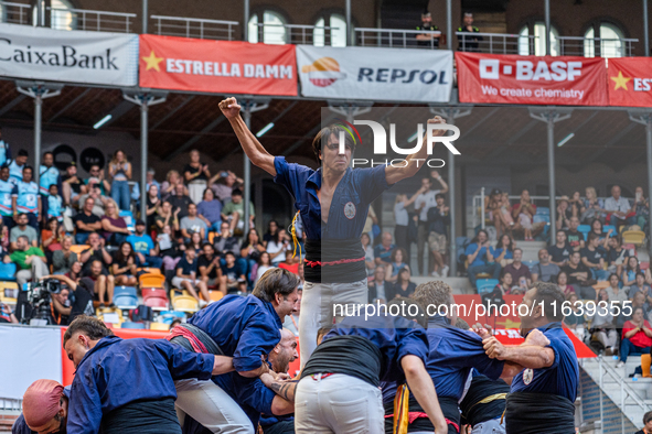 Xiquets de Serrallo participate in the Concurs de Castells competition in Tarragona, Spain, on October 5, 2024. 