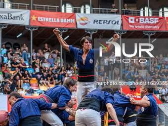 Xiquets de Serrallo participate in the Concurs de Castells competition in Tarragona, Spain, on October 5, 2024. (