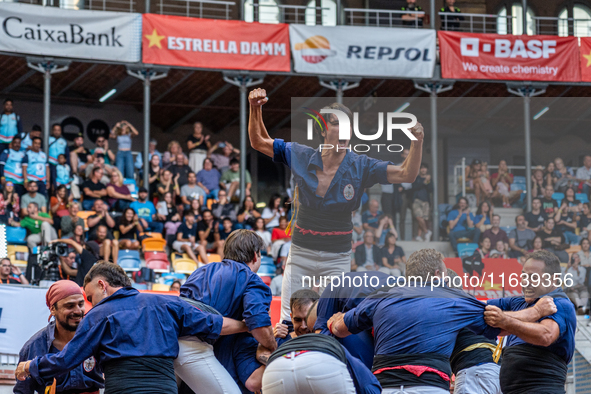 Xiquets de Serrallo participate in the Concurs de Castells competition in Tarragona, Spain, on October 5, 2024. 