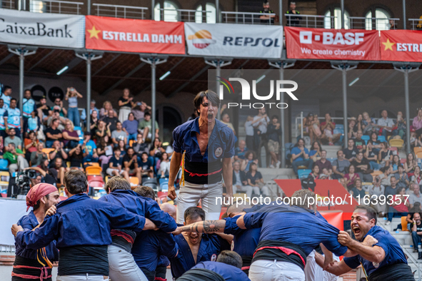 Xiquets de Serrallo participate in the Concurs de Castells competition in Tarragona, Spain, on October 5, 2024. 