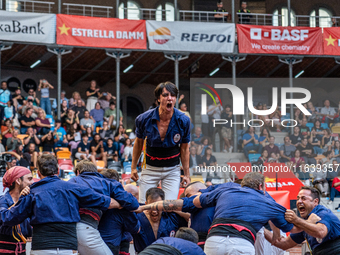 Xiquets de Serrallo participate in the Concurs de Castells competition in Tarragona, Spain, on October 5, 2024. (