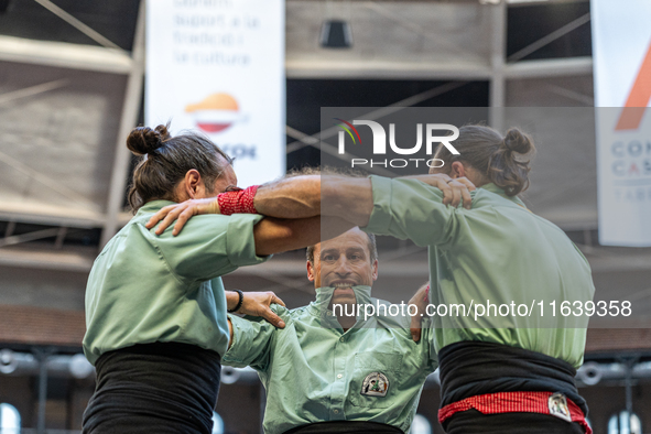 Castellers de Mollet participate in the Concurs de Castells competition in Tarragona, Spain, on October 5, 2024. 