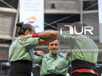 Castellers de Mollet participate in the Concurs de Castells competition in Tarragona, Spain, on October 5, 2024. (