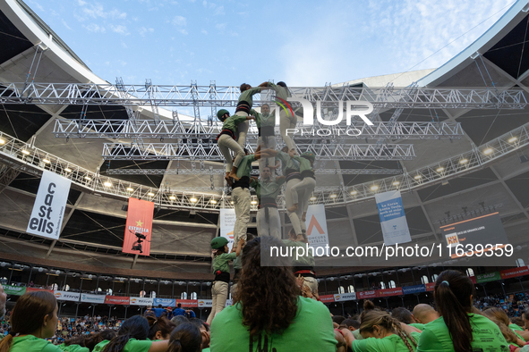 Castellers de Mollet participate in the Concurs de Castells competition in Tarragona, Spain, on October 5, 2024. 