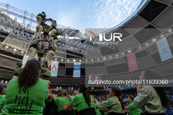 Castellers de Mollet participate in the Concurs de Castells competition in Tarragona, Spain, on October 5, 2024. 