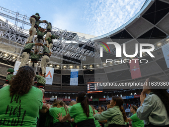 Castellers de Mollet participate in the Concurs de Castells competition in Tarragona, Spain, on October 5, 2024. (