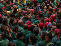 Castellers de Sant Cugat participate in the Concurs de Castells competition in Tarragona, Spain, on October 5, 2024. (