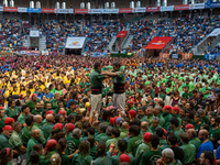 Castellers de Sant Cugat participate in the Concurs de Castells competition in Tarragona, Spain, on October 5, 2024. (