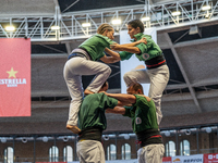 Castellers de Sant Cugat participate in the Concurs de Castells competition in Tarragona, Spain, on October 5, 2024. (