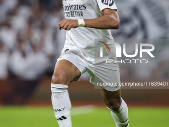 Kylian Mbappe of Real Madrid CF is in action with the ball during the La Liga EA Sports 2024/25 football match between Real Madrid CF and Vi...