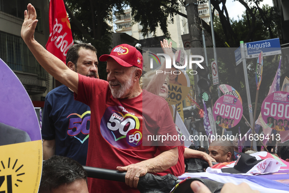 Left-wing parties, with the presence of the President of Brazil, Luiz Inacio Lula da Silva, participate in a campaign event for the candidat...