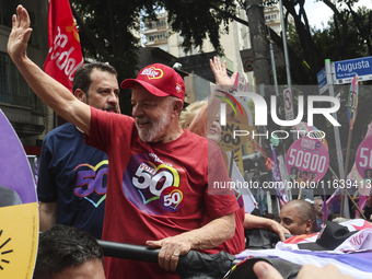 Left-wing parties, with the presence of the President of Brazil, Luiz Inacio Lula da Silva, participate in a campaign event for the candidat...