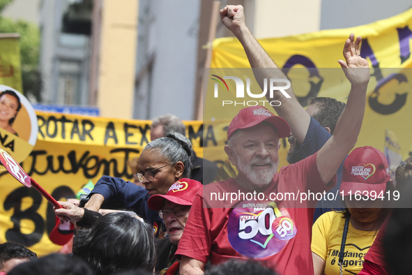 Left-wing parties, with the presence of the President of Brazil, Luiz Inacio Lula da Silva, participate in a campaign event for the candidat...