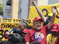 Left-wing parties, with the presence of the President of Brazil, Luiz Inacio Lula da Silva, participate in a campaign event for the candidat...