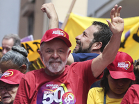 Left-wing parties, with the presence of the President of Brazil, Luiz Inacio Lula da Silva, participate in a campaign event for the candidat...