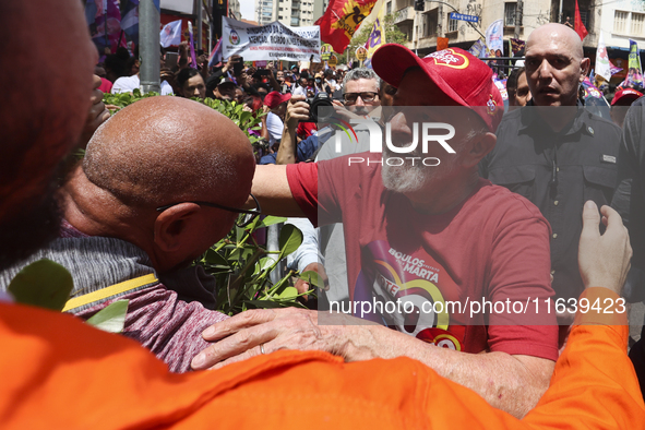 Left-wing parties, with the presence of the President of Brazil, Luiz Inacio Lula da Silva, participate in a campaign event for the candidat...