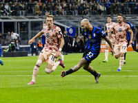 Federico Dimarco plays during the Serie A match between FC Internazionale and Torino FC at Stadio Giuseppe Meazza in Milano, Italy, on Octob...