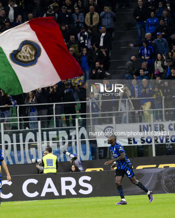 Marcus Thuram celebrates after scoring a goal during the Serie A football match between FC Internazionale and Torino FC at Stadio Giuseppe M...