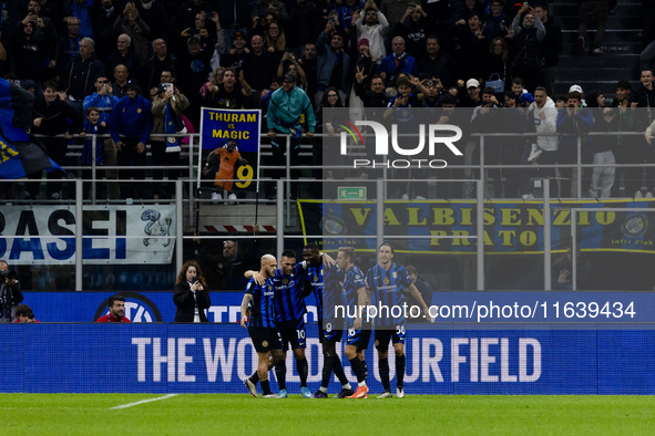 Marcus Thuram celebrates after scoring a goal during the Serie A football match between FC Internazionale and Torino FC at Stadio Giuseppe M...