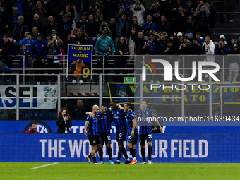 Marcus Thuram celebrates after scoring a goal during the Serie A football match between FC Internazionale and Torino FC at Stadio Giuseppe M...