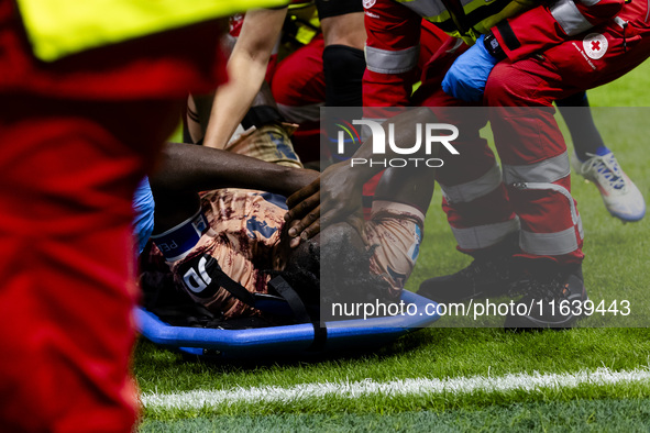 Duvan Zapata plays during the Serie A match between FC Internazionale and Torino FC in Milano, Italy, on October 5, 2024, at Stadio Giuseppe...