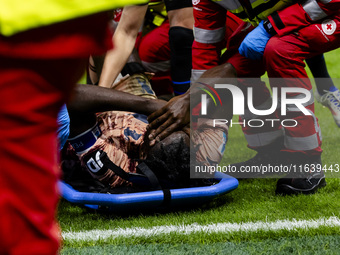 Duvan Zapata plays during the Serie A match between FC Internazionale and Torino FC in Milano, Italy, on October 5, 2024, at Stadio Giuseppe...