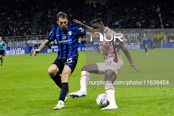 Duvan Zapata plays during the Serie A match between FC Internazionale and Torino FC in Milano, Italy, on October 5, 2024, at Stadio Giuseppe...