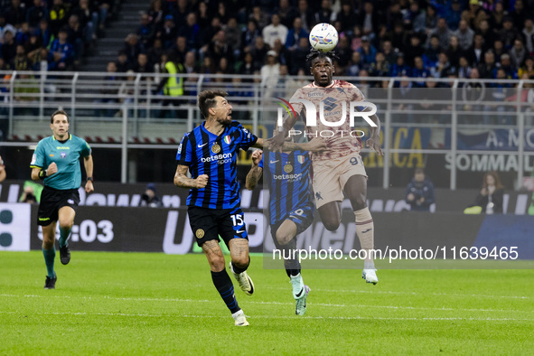 Duvan Zapata plays during the Serie A match between FC Internazionale and Torino FC in Milano, Italy, on October 5, 2024, at Stadio Giuseppe...