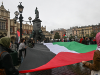 KRAKOW, POLAND - OCTOBER 5:
Pro-Palestinian activists gather in Krakow's UNESCO-listed Old Town for the 'March for Palestine,' calling for a...