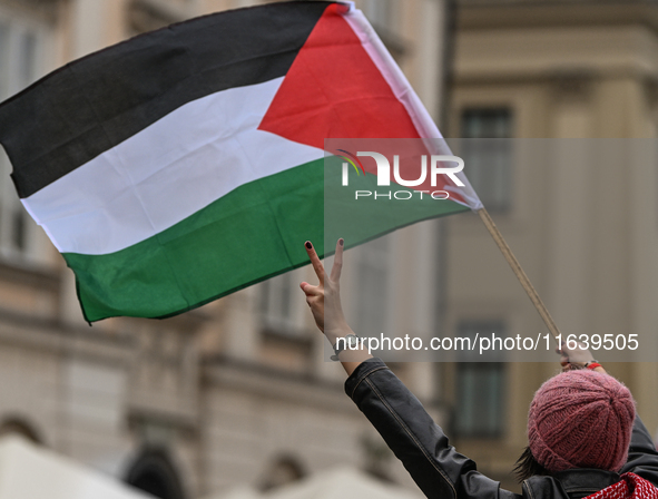 KRAKOW, POLAND - OCTOBER 5:
Pro-Palestinian activists gather in Krakow's UNESCO-listed Old Town for the 'March for Palestine,' calling for a...