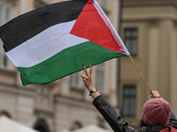 KRAKOW, POLAND - OCTOBER 5:
Pro-Palestinian activists gather in Krakow's UNESCO-listed Old Town for the 'March for Palestine,' calling for a...