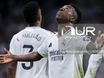 Vinicius Junior of Real Madrid CF celebrates his goal during the La Liga EA Sports 2024/25 football match between Real Madrid CF and Villarr...