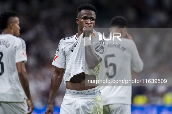 Vinicius Junior of Real Madrid CF celebrates his goal during the La Liga EA Sports 2024/25 football match between Real Madrid CF and Villarr...