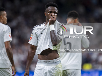 Vinicius Junior of Real Madrid CF celebrates his goal during the La Liga EA Sports 2024/25 football match between Real Madrid CF and Villarr...