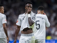 Vinicius Junior of Real Madrid CF celebrates his goal during the La Liga EA Sports 2024/25 football match between Real Madrid CF and Villarr...