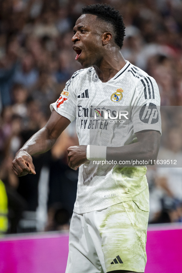 Vinicius Junior of Real Madrid CF celebrates his goal during the La Liga EA Sports 2024/25 football match between Real Madrid CF and Villarr...