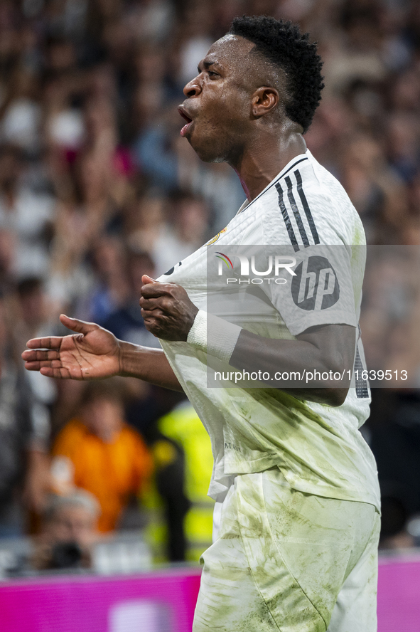 Vinicius Junior of Real Madrid CF celebrates his goal during the La Liga EA Sports 2024/25 football match between Real Madrid CF and Villarr...