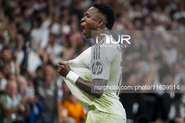 Vinicius Junior of Real Madrid CF celebrates his goal during the La Liga EA Sports 2024/25 football match between Real Madrid CF and Villarr...