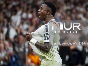 Vinicius Junior of Real Madrid CF celebrates his goal during the La Liga EA Sports 2024/25 football match between Real Madrid CF and Villarr...