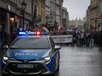 KRAKOW, POLAND - OCTOBER 5:
Pro-Palestinian activists gather in Krakow's UNESCO-listed Old Town for the 'March for Palestine,' calling for a...