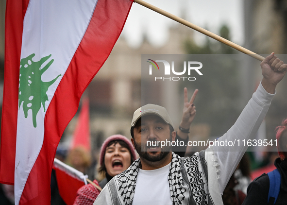 KRAKOW, POLAND - OCTOBER 5:
Pro-Palestinian and pro-Lebanon activists gather in Krakow's UNESCO-listed Old Town for the 'March for Palestine...