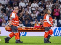 The injured Daniel Carvajal of Real Madrid CF is carried out on a stretcher by the doctors during the La Liga EA Sports 2024/25 football mat...