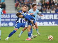 David Andujar of SD Ponferradina and Oscar Marcos of Celta Fortuna are in action during the Spanish football 1st Federation Group 1, JOR 7 m...