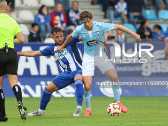 Fer Lopez of Celta Fortuna and Kevin Sibille of SD Ponferradina are in action during the Spanish football 1 Federation Group 1, JOR 7 match...