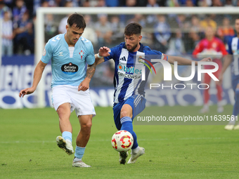 Borja Valle of SD Ponferradina and Tincho of Celta Fortuna are in action during the Spanish football 1st Federation Group 1, JOR 7 match bet...