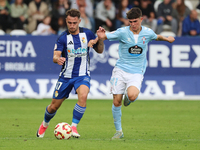 Thomas Carrique of SD Ponferradina and Angel Arcos of Celta Fortuna are in action during the Spanish football 1st Federation Group 1, JOR 7...