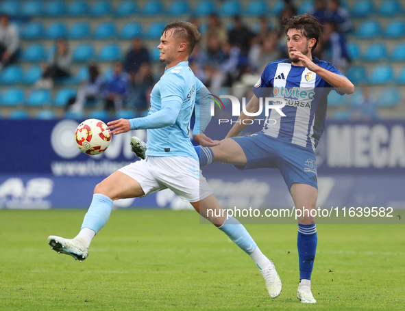 In Ponferrada, Spain, on October 5, 2024, action takes place during the Spanish Football Federation Group 1, JOR 7, between SD Ponferradina...